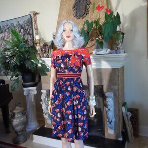 New Tory Burch Red Multi Floral Silk Chiffon Short Sleeve Dress – Size 36 (XS)